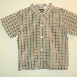 Happy Fella Boy's Shirt Size 4T Plaid Tan, Black, White Short Sleeves Buttoned